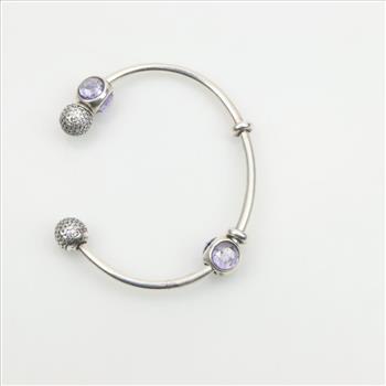 Pandora Moments Sterling Silver Open Bangle With Pave Caps