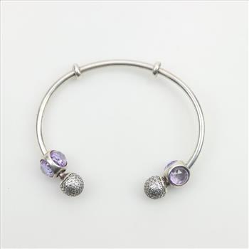 Pandora Moments Sterling Silver Open Bangle With Pave Caps