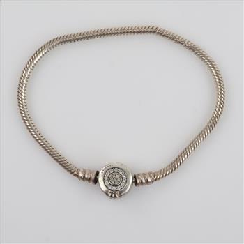 Pandora Moments Sterling Silver Sparkling Crown O Snake Chain Bracelet