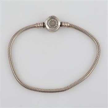 Pandora Moments Sterling Silver Sparkling Crown O Snake Chain Bracelet