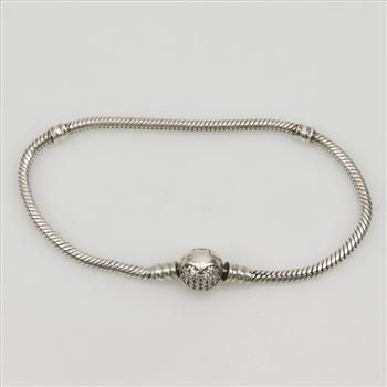 Pandora Moments Sterling Silver Sparkling Heart Clasp Bracelet