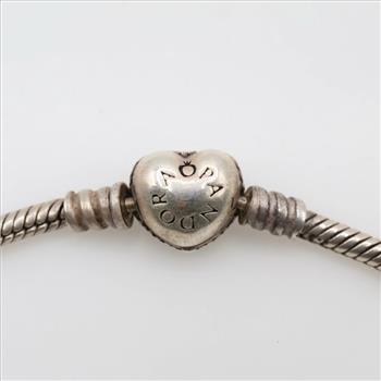 Pandora Moments Sterling Silver Sparkling Heart & Snake Chain Bracelet
