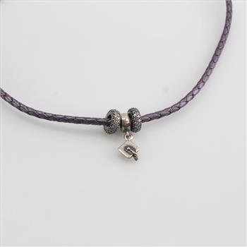 Pandora Purple Braided Double Leather Bracelet With Charms