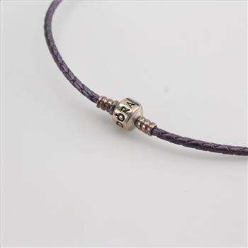 Pandora Purple Braided Double Leather Bracelet With Charms