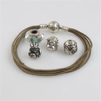 Pandora Silver Bracelet With Charms, 5 Pieces