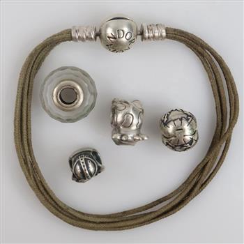 Pandora Silver Bracelet With Charms, 5 Pieces