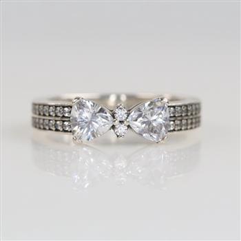 Pandora Silver Sparkling Bow Double-row Ring