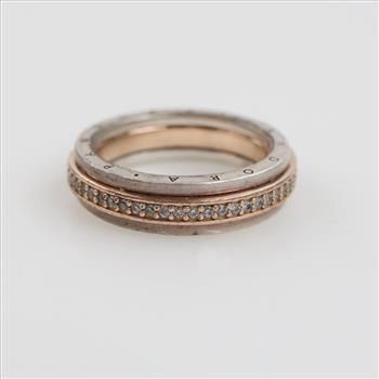 Pandora Sterling Silver 14kt Rose GP Signature Two-Tone Logo & Pave Ring