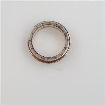 Pandora Sterling Silver 14kt Rose GP Signature Two-Tone Logo & Pave Ring