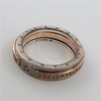 Pandora Sterling Silver 14kt Rose GP Signature Two-Tone Logo & Pave Ring