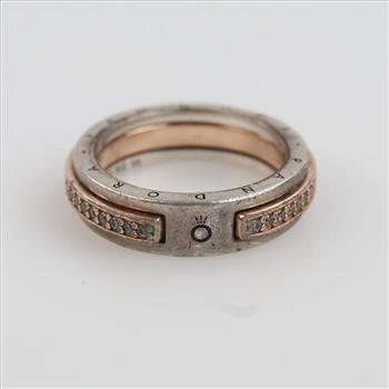 Pandora Sterling Silver 14kt Rose GP Signature Two-Tone Logo & Pave Ring