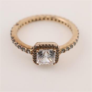 Pandora Sterling Silver 18kt GP Square Sparkle Halo Ring