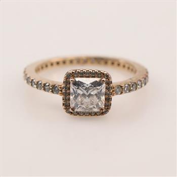 Pandora Sterling Silver 18kt GP Square Sparkle Halo Ring