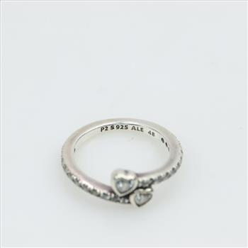 Pandora Sterling Silver 2 Sparkling Hearts Clear Stone Ring