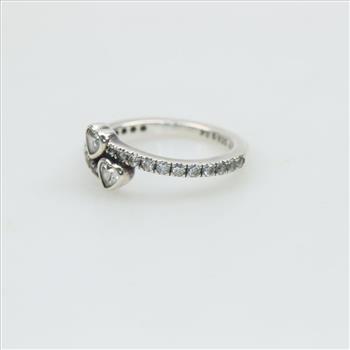 Pandora Sterling Silver 2 Sparkling Hearts Clear Stone Ring