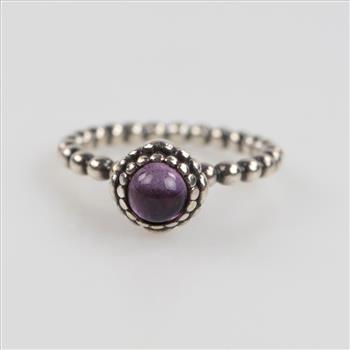 Pandora Sterling Silver Amethyst Beaded Band Ring