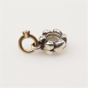 Pandora Sterling Silver And 14kt Gold Diamond Ring Dangle Charm