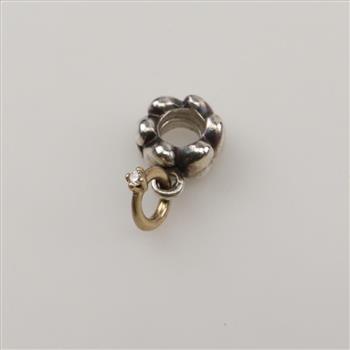 Pandora Sterling Silver And 14kt Gold Diamond Ring Dangle Charm