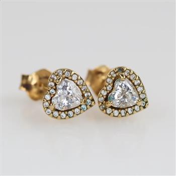 Pandora Sterling Silver And Gold Plated Sparkling Elevated Heart Stud Earrings