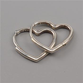 Pandora Sterling Silver Asymmetrical Heart Hoop  Earrings