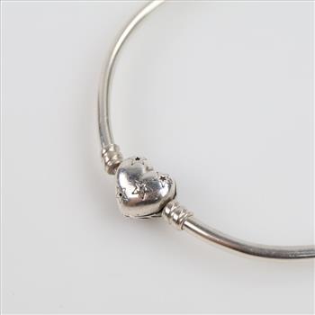 Pandora Sterling Silver Bangle Heart Clasp Bracelet