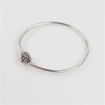 Pandora Sterling Silver Bangle Heart Clasp Bracelet