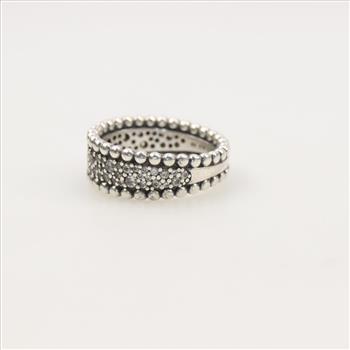Pandora Sterling Silver Beaded Pave Band Ring