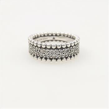 Pandora Sterling Silver Beaded Pave Band Ring