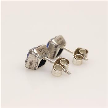 Pandora Sterling Silver Blue Stone Stud Earrings
