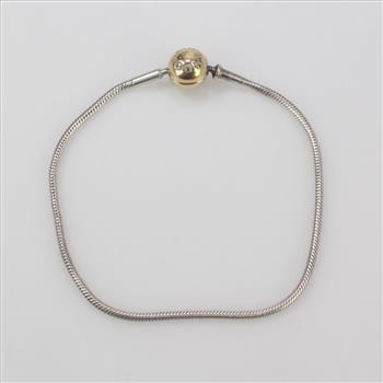 Pandora Sterling Silver Bracelet 14kt Gold Clasp 6.80g