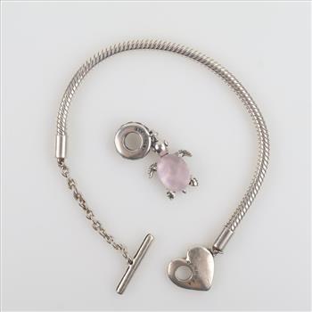 Pandora Sterling Silver Bracelet And Charm, 2 Pieces