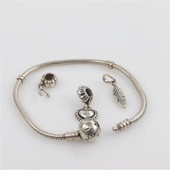 Pandora Sterling Silver Bracelet With 3 Charms