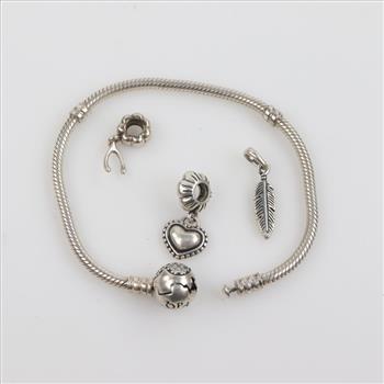Pandora Sterling Silver Bracelet With 3 Charms