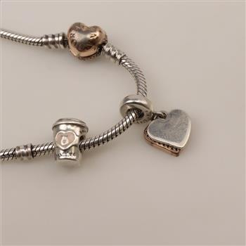 Pandora Sterling Silver Bracelet With Charms; 3 Pieces