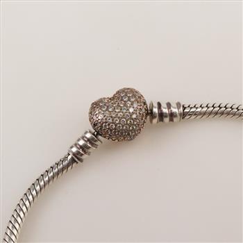 Pandora Sterling Silver Bracelet With Charms; 3 Pieces