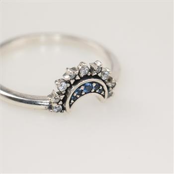 Pandora Sterling Silver Celestial Blue Sparkling Moon Ring