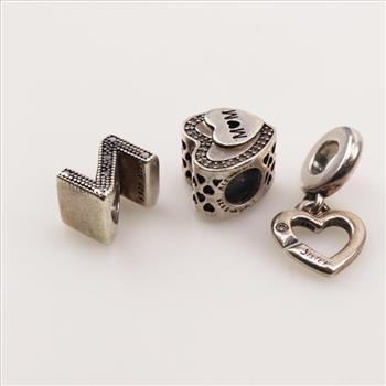 Pandora Sterling Silver Charm, 3 Pieces