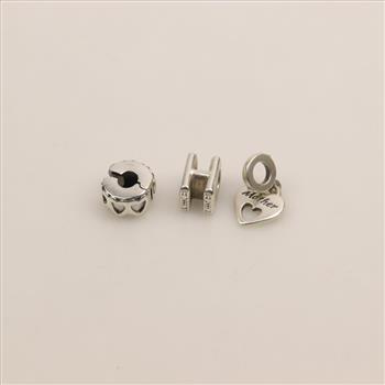 Pandora Sterling Silver Charm, 3 Pieces