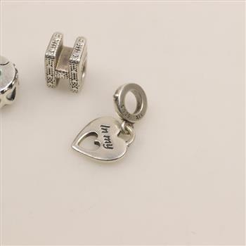 Pandora Sterling Silver Charm, 3 Pieces