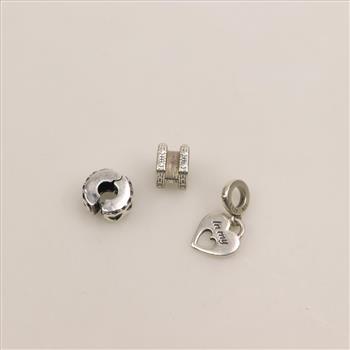 Pandora Sterling Silver Charm, 3 Pieces