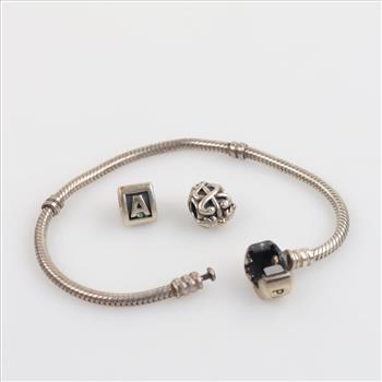 Pandora Sterling Silver Charm Bracelet With 2 Charms, 3 Pieces