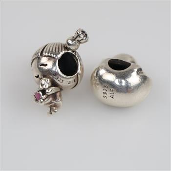 Pandora Sterling Silver Charms, 2 Pieces