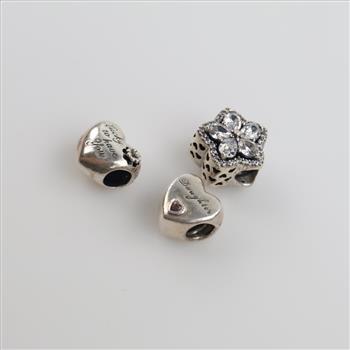 Pandora Sterling Silver Charms, 3 Pieces