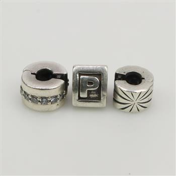 Pandora Sterling Silver Charms, 3 Pieces