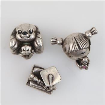 Pandora Sterling Silver Charms, 3 Pieces