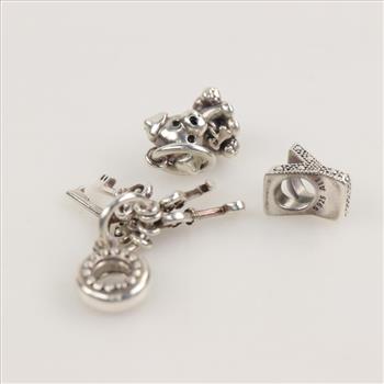 Pandora Sterling Silver Charms, 3 Pieces