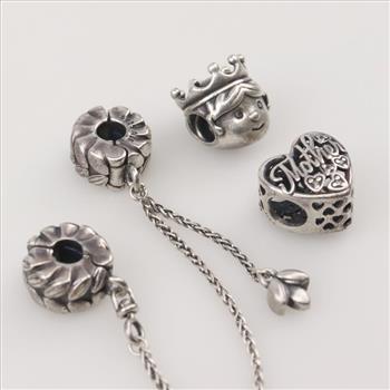 Pandora Sterling Silver Charms, 3 Pieces