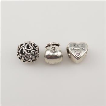 Pandora Sterling Silver Charms, 3 Pieces
