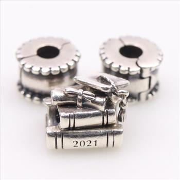 Pandora Sterling Silver Charms, 3 Pieces