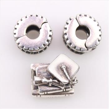 Pandora Sterling Silver Charms, 3 Pieces